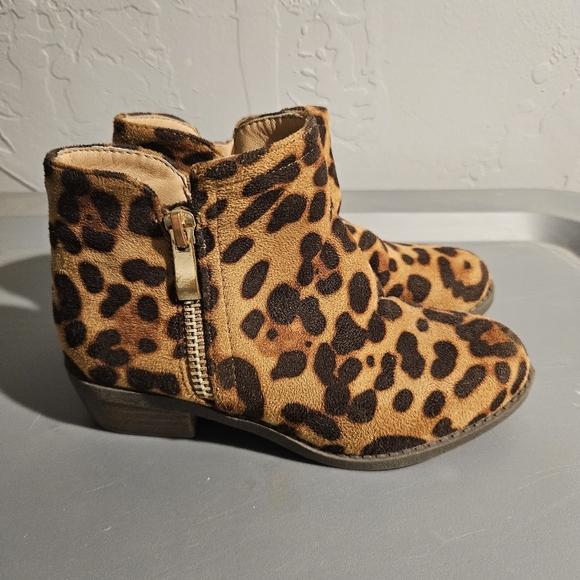 Lov Mark Little Girls 12 Leopard Print Kids Ankle Boots Gold Zipper Small Heel - Picture 1 of 7